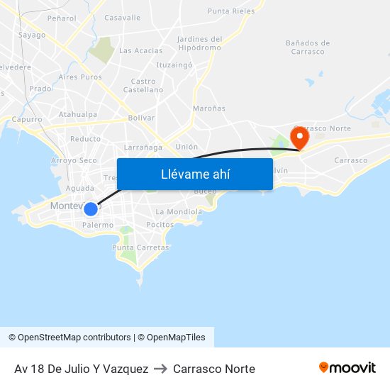 Av 18 De Julio Y Vazquez to Carrasco Norte map