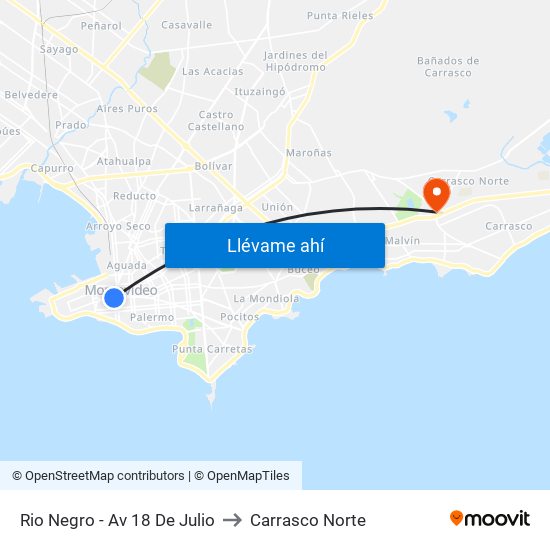 Rio Negro - Av 18 De Julio to Carrasco Norte map