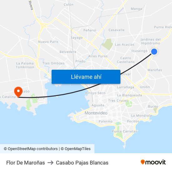Flor De Maroñas to Casabo Pajas Blancas map