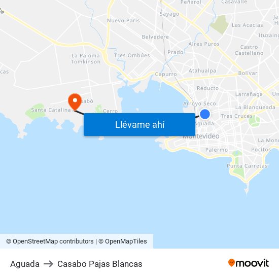 Aguada to Casabo Pajas Blancas map