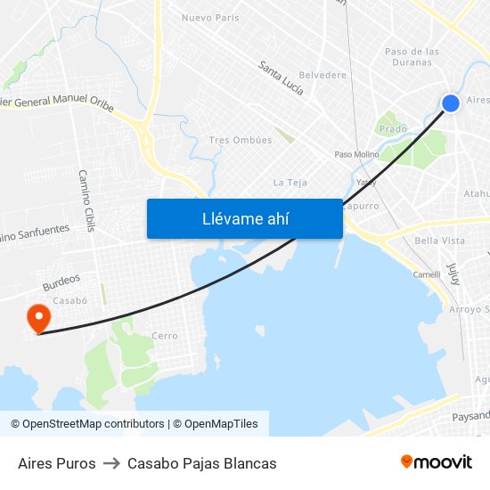 Aires Puros to Casabo Pajas Blancas map