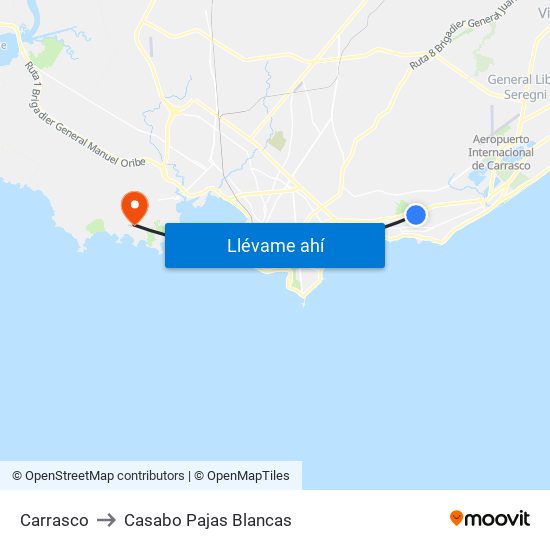 Carrasco to Casabo Pajas Blancas map
