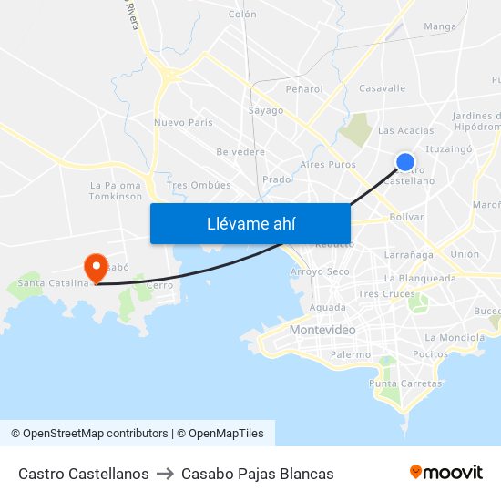Castro Castellanos to Casabo Pajas Blancas map