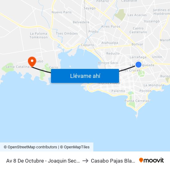Av 8 De Octubre - Joaquin Secco Illa to Casabo Pajas Blancas map