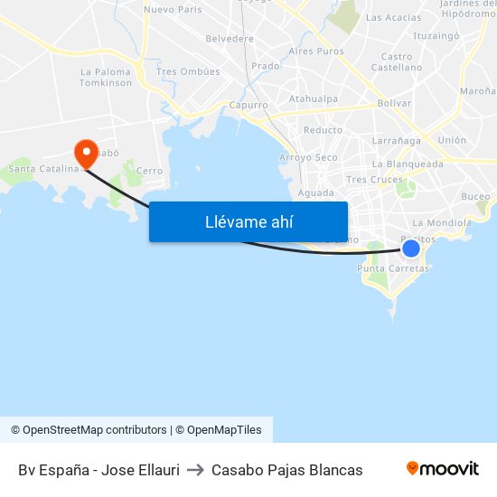 Bv España - Jose Ellauri to Casabo Pajas Blancas map