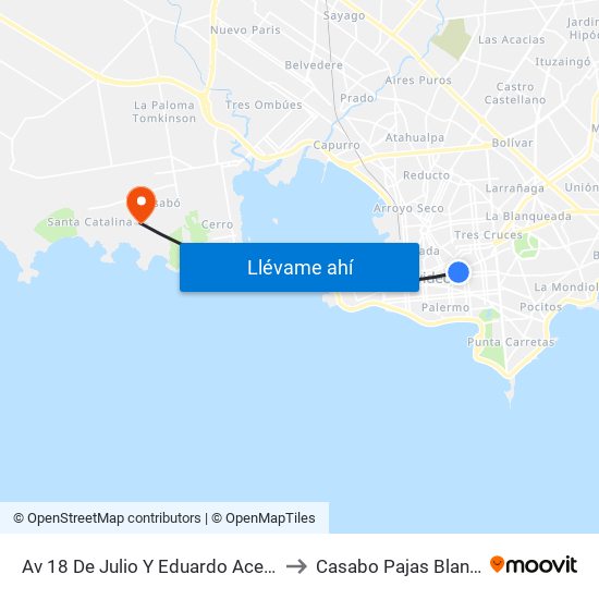 Av 18 De Julio Y Eduardo Acevedo to Casabo Pajas Blancas map
