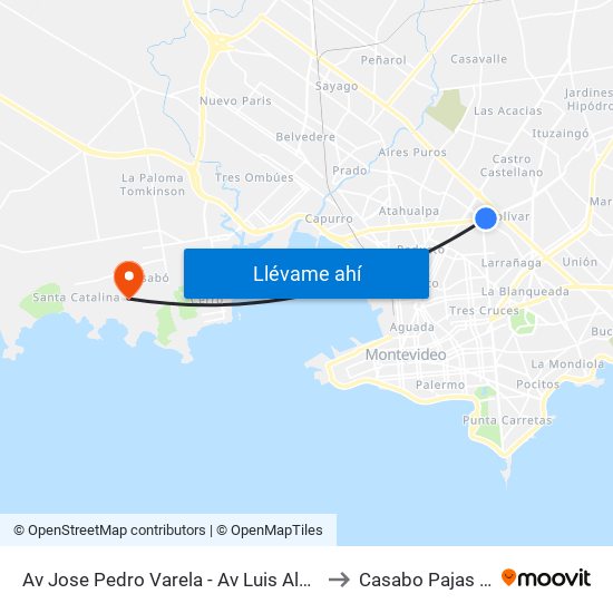 Av Jose Pedro Varela - Av Luis Alberto De Herrera to Casabo Pajas Blancas map