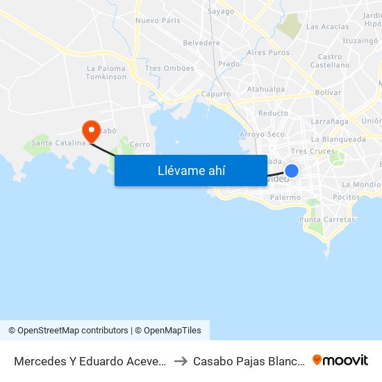 Mercedes Y Eduardo Acevedo to Casabo Pajas Blancas map