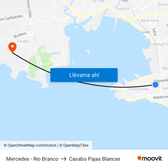 Mercedes - Rio Branco to Casabo Pajas Blancas map