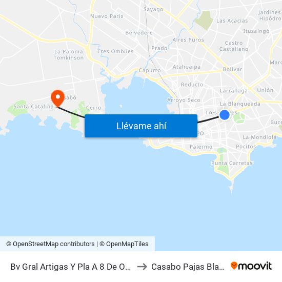 Bv Gral Artigas Y Pla A 8 De Octubre to Casabo Pajas Blancas map