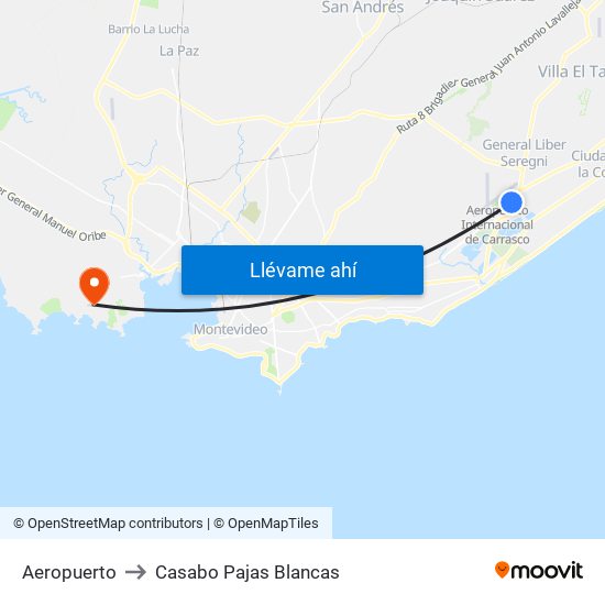 Aeropuerto to Casabo Pajas Blancas map