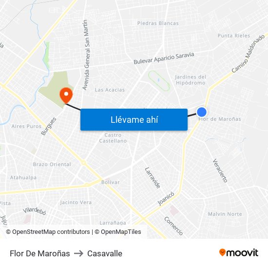 Flor De Maroñas to Casavalle map