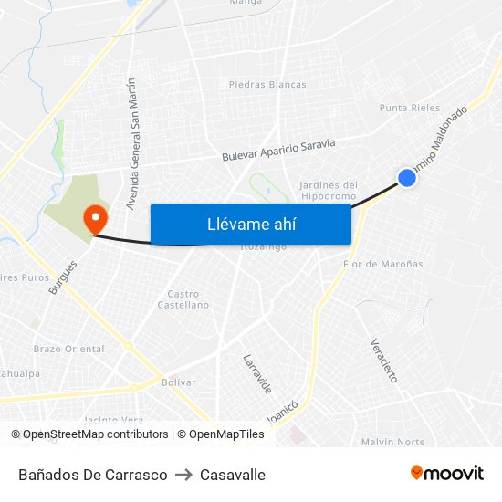 Bañados De Carrasco to Casavalle map