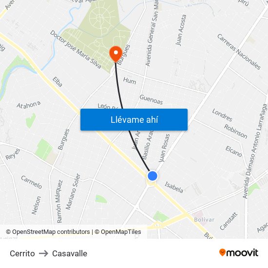 Cerrito to Casavalle map