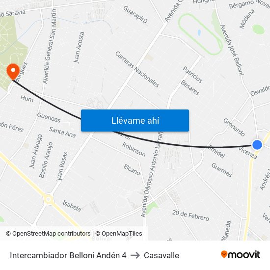 Intercambiador Belloni Andén 4 to Casavalle map