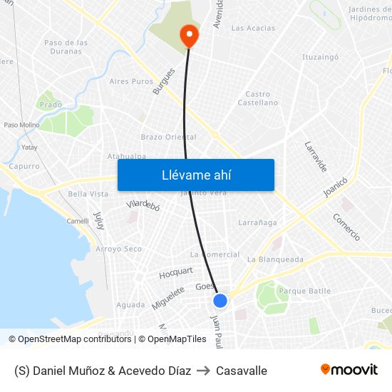 (S) Daniel Muñoz & Acevedo Díaz to Casavalle map