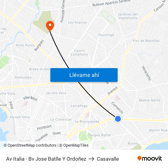 Av Italia - Bv Jose Batlle Y Ordoñez to Casavalle map