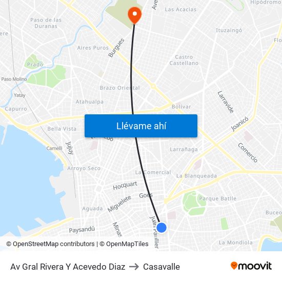 Av Gral Rivera Y Acevedo Diaz to Casavalle map