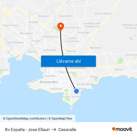 Bv España - Jose Ellauri to Casavalle map