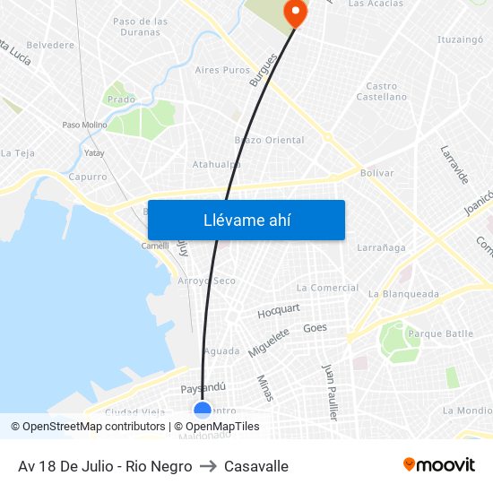 Av 18 De Julio - Rio Negro to Casavalle map