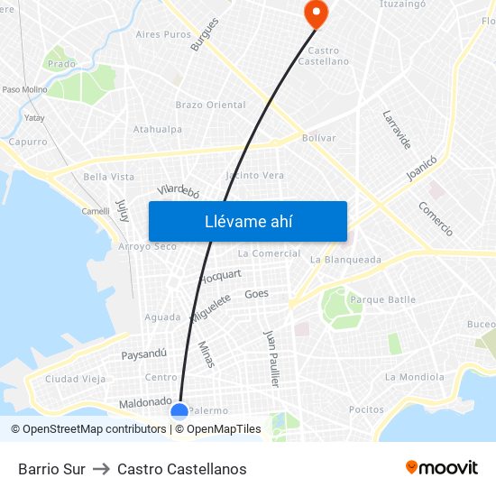 Barrio Sur to Castro Castellanos map