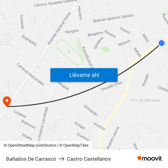 Bañados De Carrasco to Castro Castellanos map