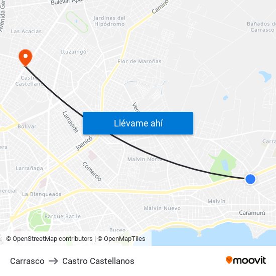 Carrasco to Castro Castellanos map