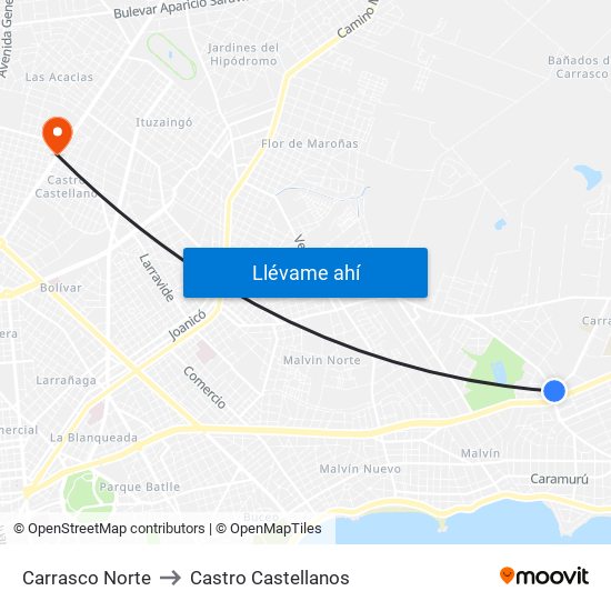 Carrasco Norte to Castro Castellanos map