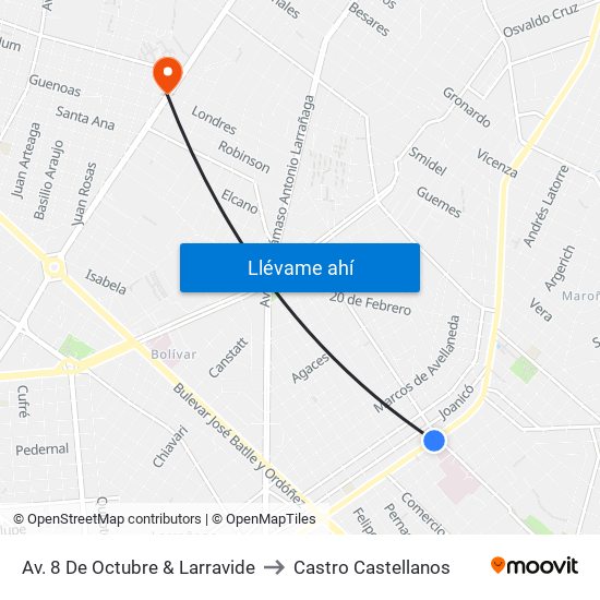 Av. 8 De Octubre & Larravide to Castro Castellanos map