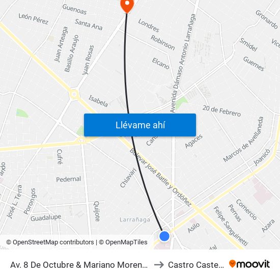 Av. 8 De Octubre & Mariano Moreno (H. Militar) to Castro Castellanos map