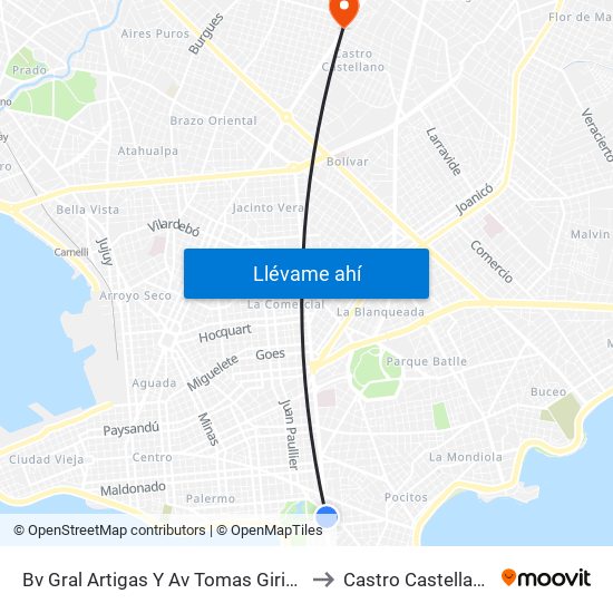 Bv Gral Artigas Y Av Tomas Giribaldi to Castro Castellanos map