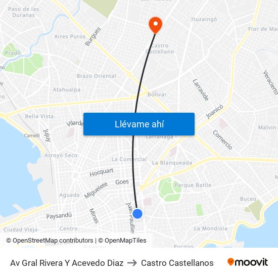 Av Gral Rivera Y Acevedo Diaz to Castro Castellanos map