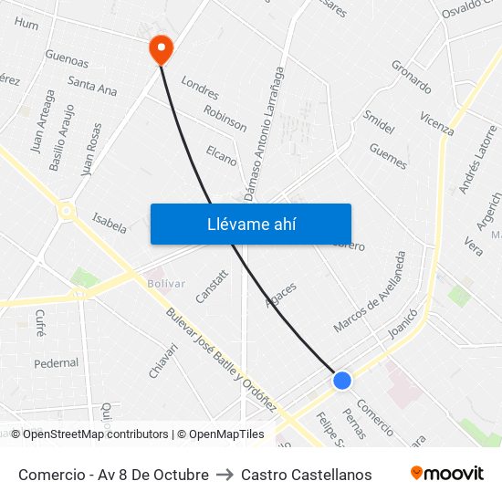 Comercio - Av 8 De Octubre to Castro Castellanos map