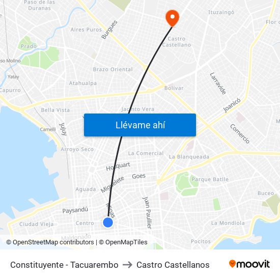 Constituyente - Tacuarembo to Castro Castellanos map