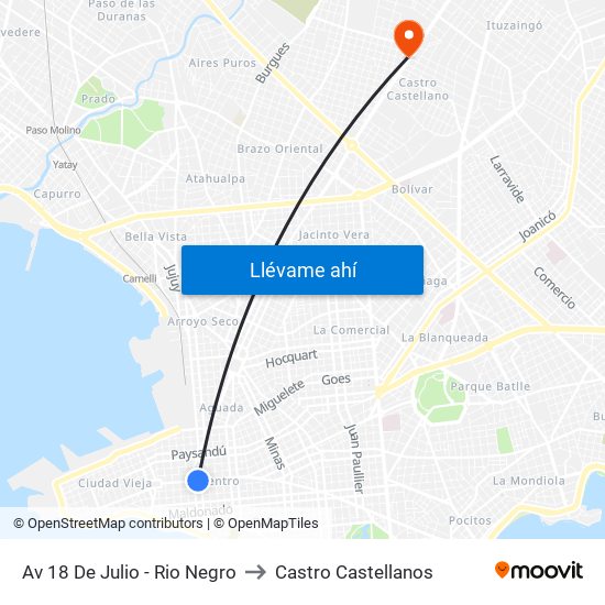 Av 18 De Julio - Rio Negro to Castro Castellanos map