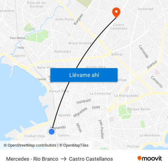 Mercedes - Rio Branco to Castro Castellanos map