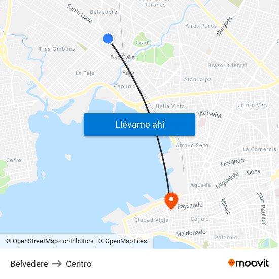Belvedere to Centro map