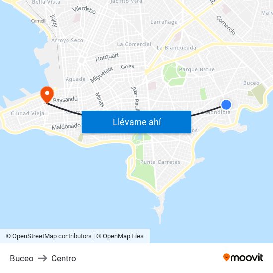 Buceo to Centro map