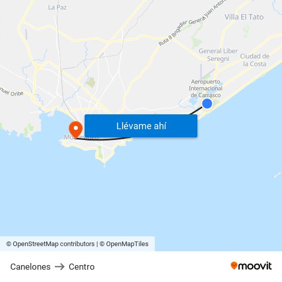 Canelones to Centro map