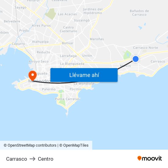 Carrasco to Centro map