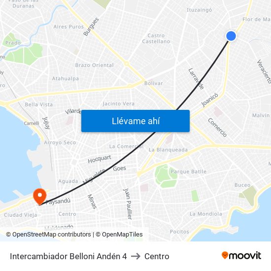Intercambiador Belloni Andén 4 to Centro map