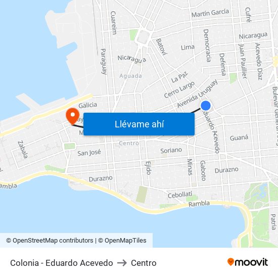 Colonia - Eduardo Acevedo to Centro map