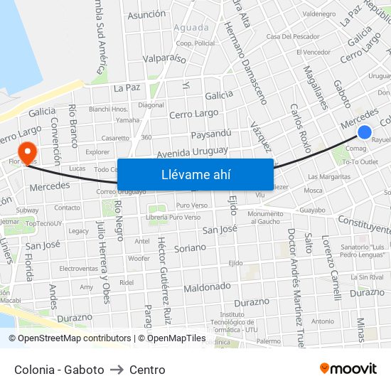 Colonia - Gaboto to Centro map