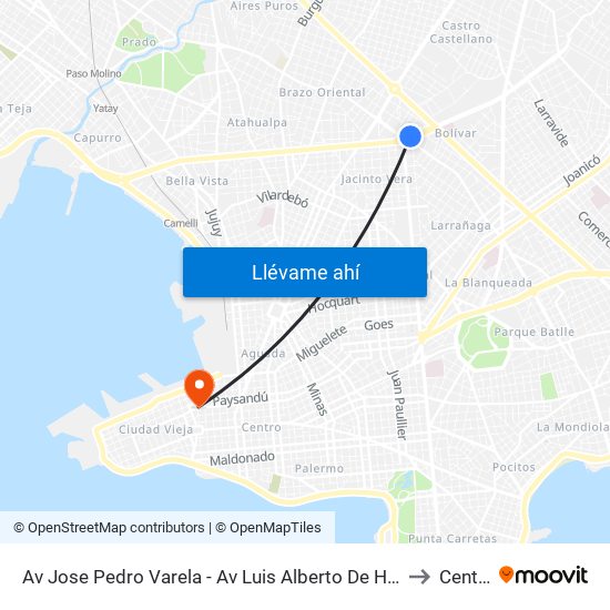 Av Jose Pedro Varela - Av Luis Alberto De Herrera to Centro map