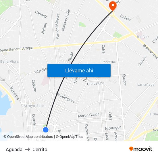 Aguada to Cerrito map