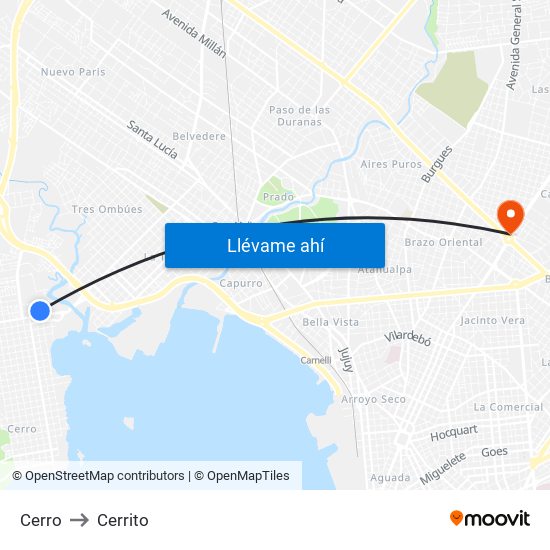 Cerro to Cerrito map