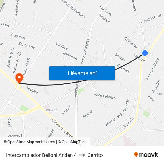 Intercambiador Belloni Andén 4 to Cerrito map