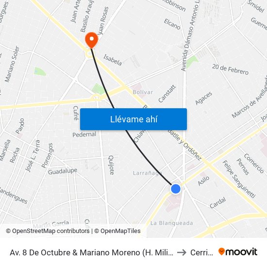 Av. 8 De Octubre & Mariano Moreno (H. Militar) to Cerrito map