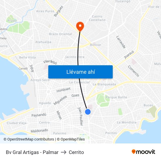 Bv Gral Artigas - Palmar to Cerrito map
