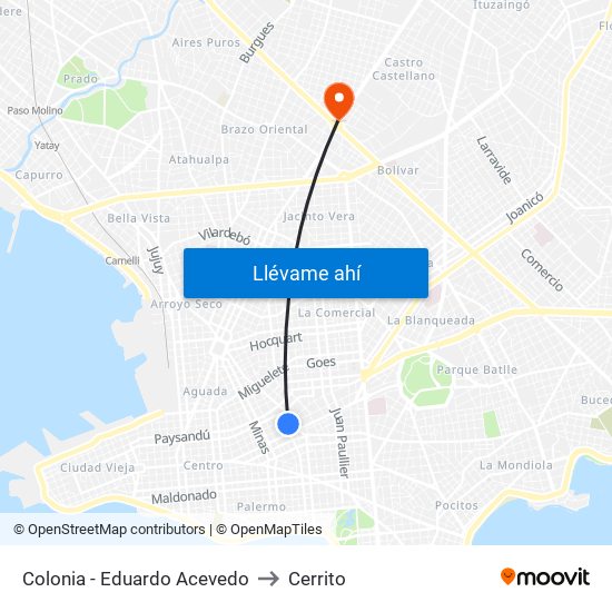 Colonia - Eduardo Acevedo to Cerrito map